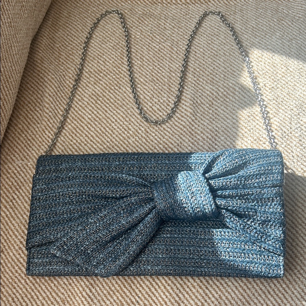INC Boho Crossbody Elegant Blue Clutch with Bow